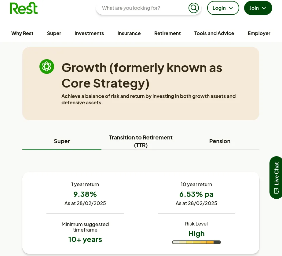 Rest Investment Options Page